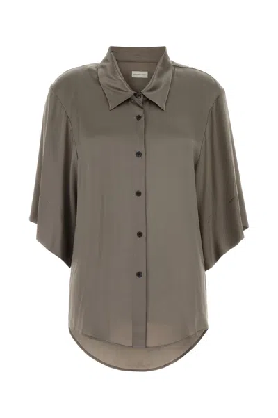 Dries Van Noten Grey Satin Clea Shirt In Gray