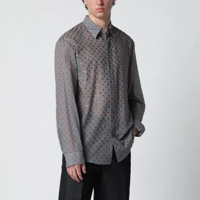 Dries Van Noten Long Sleeve Shirt Patterned Design In Gray