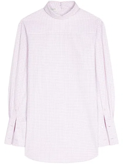 Dries Van Noten Grid Mock-neck Cotton Shirt In White