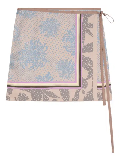 Dries Van Noten Grometric-pattern Wrap Mini Skirt In Brown