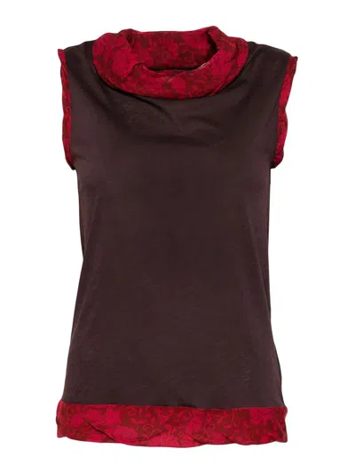 Dries Van Noten Knit Top With Cowl Neck And Floral Trim In Brown