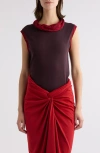 Dries Van Noten Habri Contrast Trim Cowl Neck Sleeveless Top In Burgundy