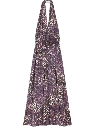 Dries Van Noten Halterneck Jacquard Maxi Dress In Neutrals