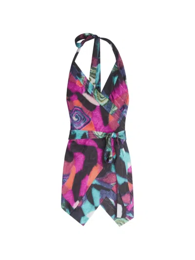 Dries Van Noten Halterneck Moiré Top In Multi
