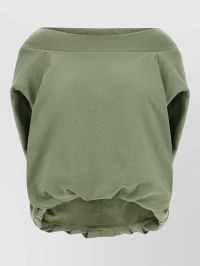 Dries Van Noten Hamels Off Shoulder Draped Sweatshirt Ribbed Trim In Green