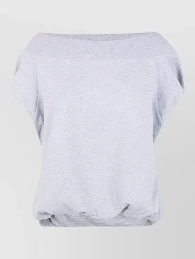 Dries Van Noten Hamels Off Shoulder Ribbed Trim Top In Gray