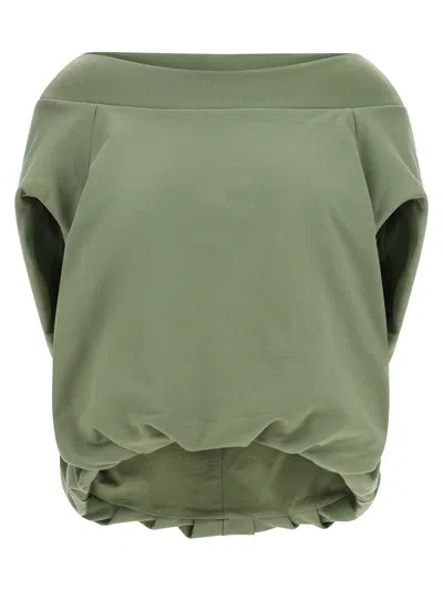 Dries Van Noten Hamels Off Shoulder Draped Sweatshirt Ribbed Trim In Green