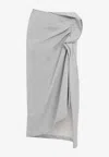 Dries Van Noten Gathered Cotton Jersey Midi Skirt In Gray