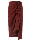Dries Van Noten High Waist Midi Skirt With Ruffled Detail In Burgundy