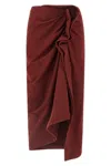 Dries Van Noten High Waist Midi Skirt With Ruffled Detail In Burgundy