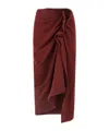Dries Van Noten High Waist Midi Skirt With Ruffled Detail In Burgundy