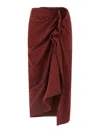 Dries Van Noten High Waist Midi Skirt With Ruffled Detail In Burgundy
