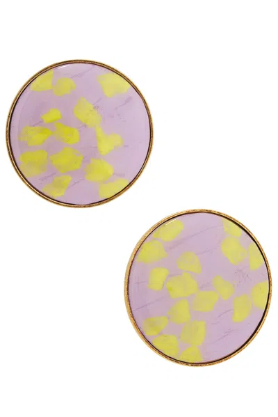 Dries Van Noten Handmade Artisanal Glass Disc Earrings In Lilac