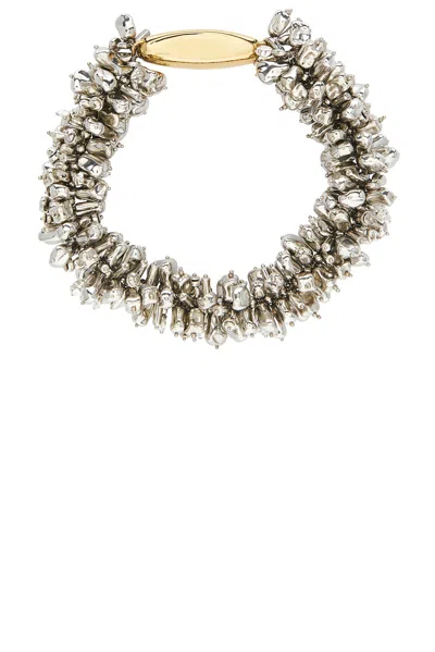 Dries Van Noten Handmade Bead Embroidered Metal Plate Necklace In Silver