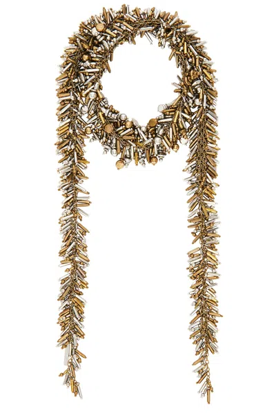 Dries Van Noten Handmade Bead Embroidered Scarf Necklace In Silver