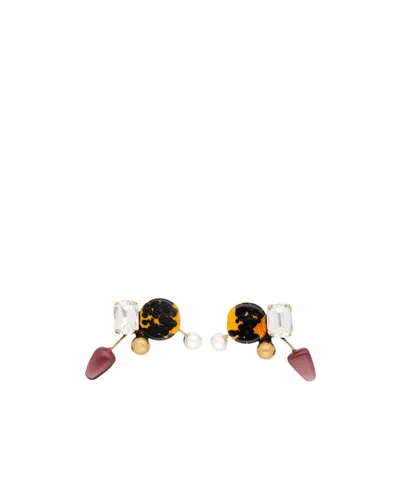 Dries Van Noten Handmade Crystal-embellished Earrings In Brown