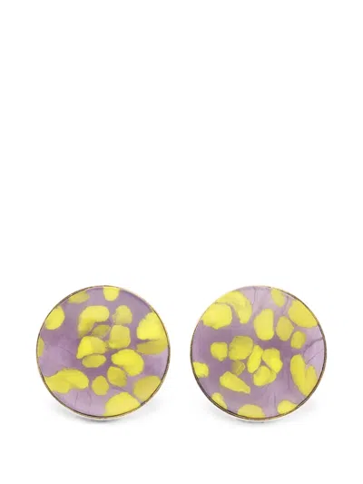 Dries Van Noten Handmade Painted Earrings In Purple