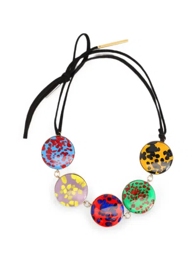 Dries Van Noten Handmade Painted Necklace In Multi
