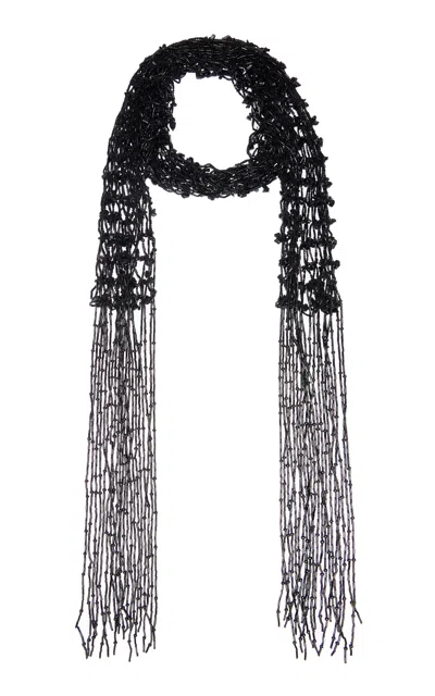 Dries Van Noten Handmade Scarf Necklace With Fringes In Black