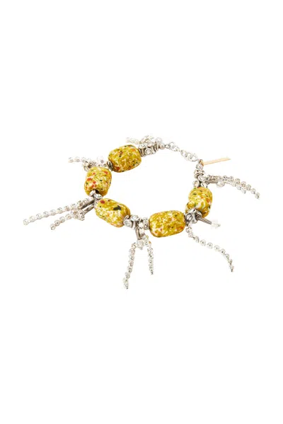 Dries Van Noten Handmade Strass Fringed Bracelet In Ocra