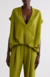 Dries Van Noten Hann Cap Sleeve Deep V-neck Top In Light Green