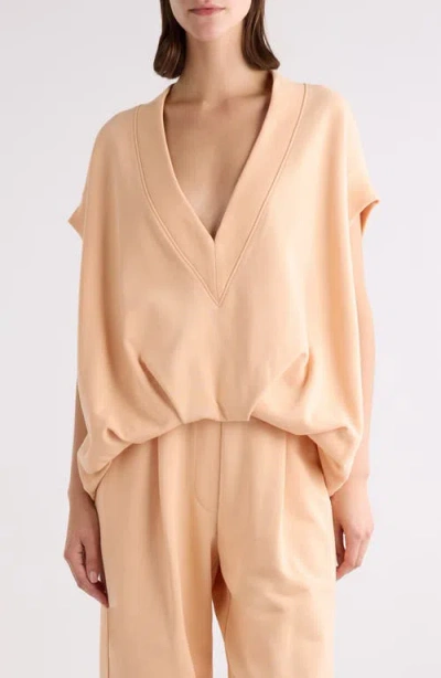 Dries Van Noten Hann Cap Sleeve Deep V-neck Top In Peach