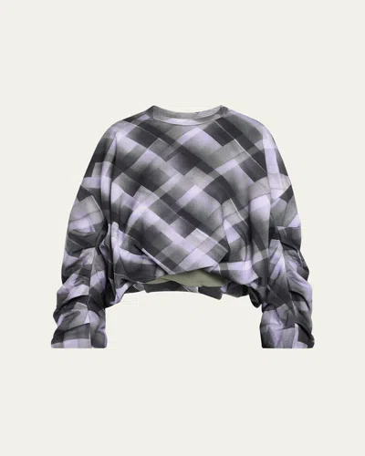 Dries Van Noten Hannett Check Bubble Crewneck Sweatshirt In Purple