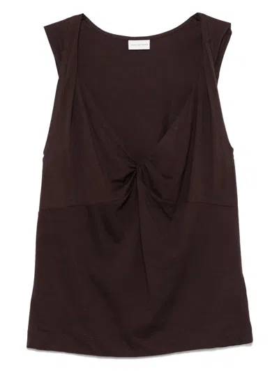 Dries Van Noten Twist-front Satin-jersey Top In Burgundy