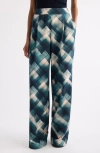 Dries Van Noten Hartia Spray Check Pleated Wide Leg Cotton Pants In Brown