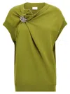 Dries Van Noten 'cap Sleeves Draped Embellished Trim Sweatshirt' In Green