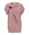 Dries Van Noten Embellished Crew Neck Cap Sleeves Sweatshirt In Pink