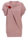 Dries Van Noten Embellished Crew Neck Cap Sleeves Sweatshirt In Pink