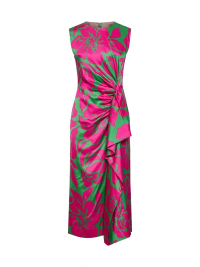 Dries Van Noten Hawaiian Floral-print Viscose Draped Midi Dress In Pink