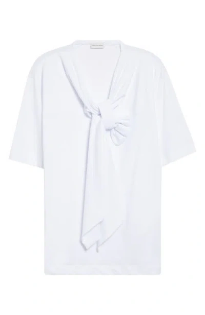 Dries Van Noten Hebitta Bow Neck Short Sleeve T-shirt In White