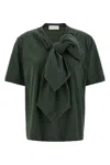 Dries Van Noten Bow Detail Crew Neck Short Sleeve Top In Green