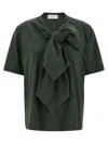 Dries Van Noten Bow Detail Crew Neck Short Sleeve Top In Green