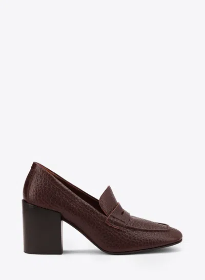 Dries Van Noten Heeled Leather Loafers In Burgundy