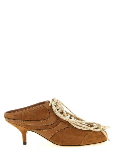 Dries Van Noten Scallop-edged Calfskin Heel Mule In Brown