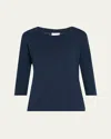 Dries Van Noten Hefiz Three Quarter Sleeve Cotton T-shirt In Navy