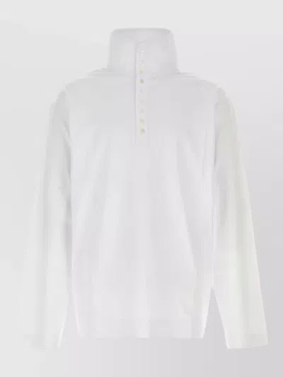 Dries Van Noten Hegon Cotton Polo Shirt High Collar In Metallic