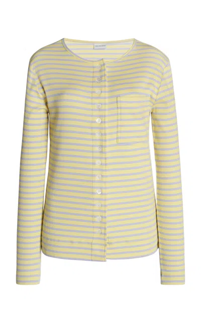 Dries Van Noten Hegondy Striped Cotton-blend Cardigan In Yellow