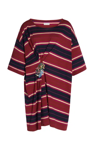 Dries Van Noten Helkas Embellished Cotton Mini Dress In Animal Print