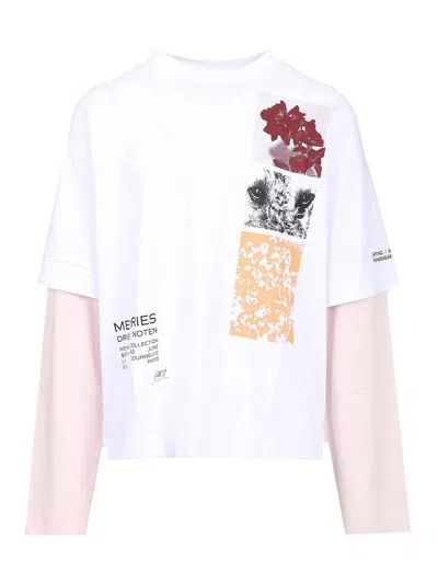 Dries Van Noten Hemmings Printed Double Sleeve T-shirt In White
