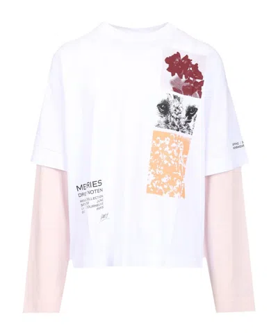 Dries Van Noten Hemmings Printed Double-sleeved T-shirt In White