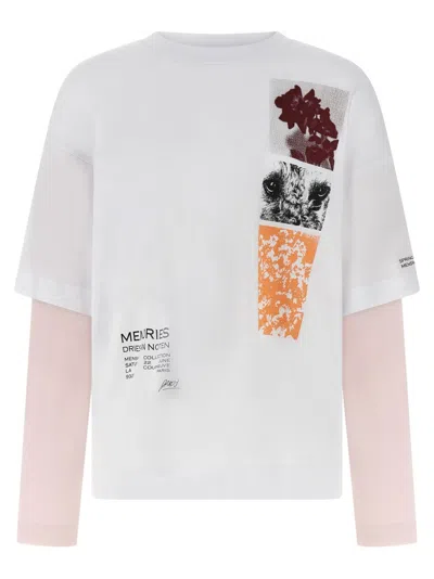 Dries Van Noten Hemmings Printed Double Sleeve T-shirt In White