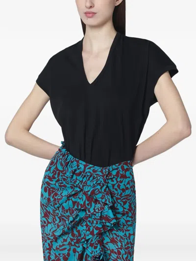 Dries Van Noten V Neck T-shirt Cap Sleeves Print In Black
