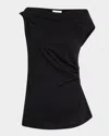 Dries Van Noten Off-the-shoulder Draped Cotton-jersey Top In Black