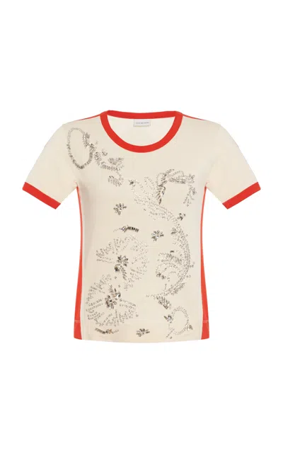 Dries Van Noten Hental Embellished Cotton-jersey T-shirt In Neutral