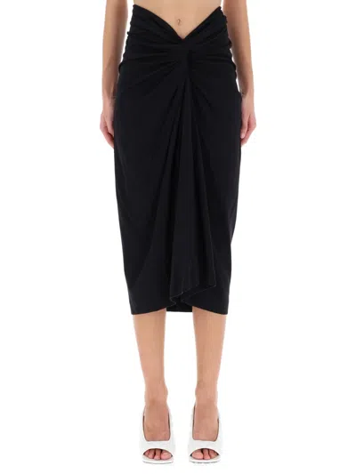 Dries Van Noten Herchive Draped Twisted Knot Cotton Midi Skirt In Black