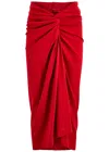 Dries Van Noten Womens Red Knot-embellishment Asymmetric-waistband Cotton-jersey Midi Skirt In Red